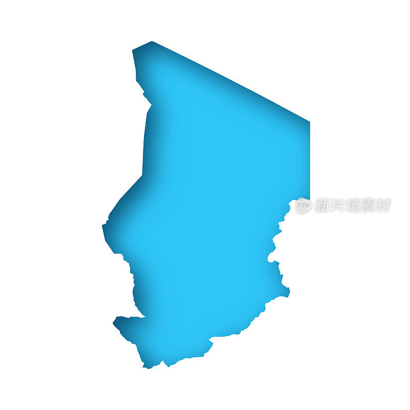 乍得地图-白纸剪出蓝色背景