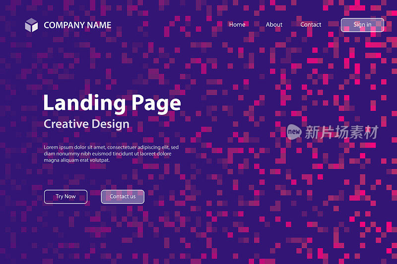 登陆页面模板-抽象像素背景与紫色梯度-时尚的背景