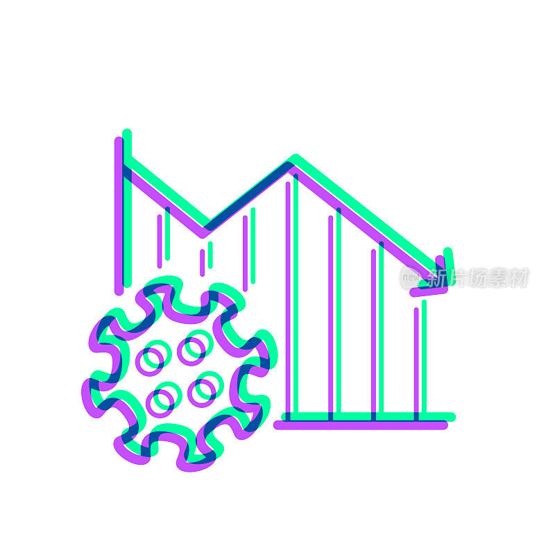 冠状病毒细胞下降图。图标与两种颜色叠加在白色背景上