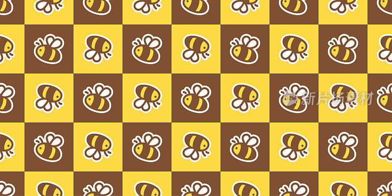 蜜蜂无缝图案蜂巢矢量检查昆虫围巾孤立的卡通礼品包装纸重复背景瓷砖壁纸插图涂鸦纺织品设计