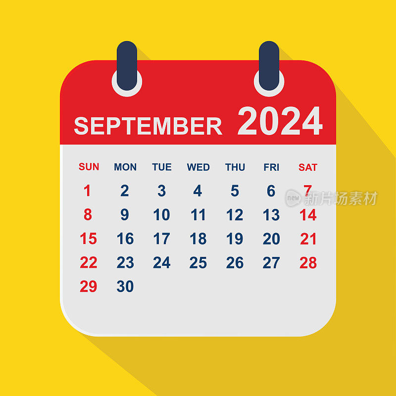 2024年9月。日历规划设计模板。一周从周日开始。业务矢量图