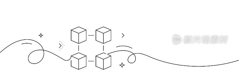 区块链图标的连续线条绘制。手绘符号矢量插图。