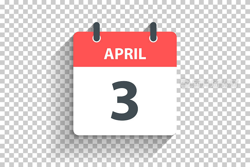4月3日-每日日历图标在平面设计风格的空白背景