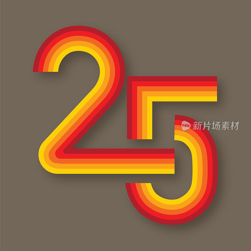 25号。抽象号码模板。周年纪念数字模板隔离，周年纪念图标标签，周年纪念符号矢量股票插图