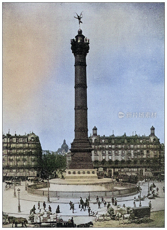 世界地标的古色古香照片(约1894年):法国巴黎巴士底广场