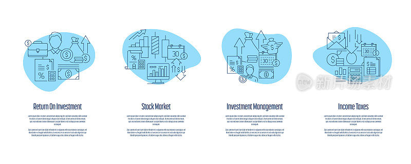 投资回报，股票市场，投资管理，所得税入职应用程序屏幕矢量插图