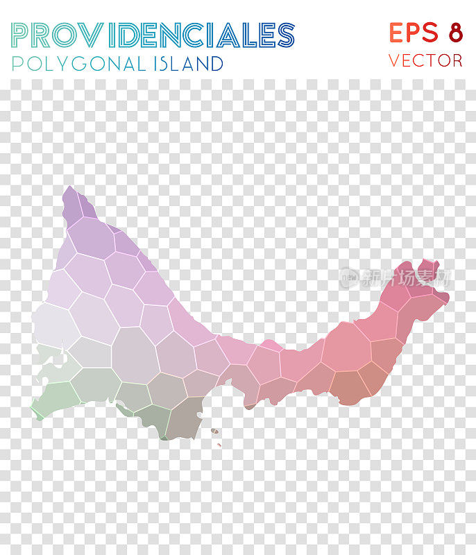 普罗维登夏莱斯多边形地图，马赛克风格岛屿。