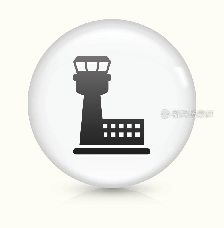 空中交通管制塔图标上的白色圆形矢量按钮