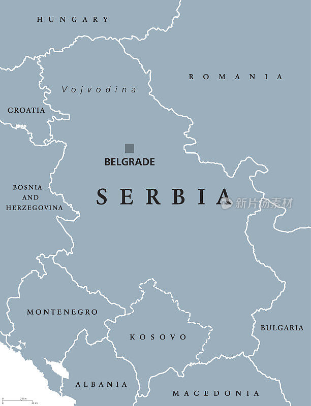塞尔维亚政治地图，首都贝尔格莱德