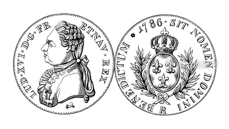 18世纪法国路易十六的银Ecu，历史插图