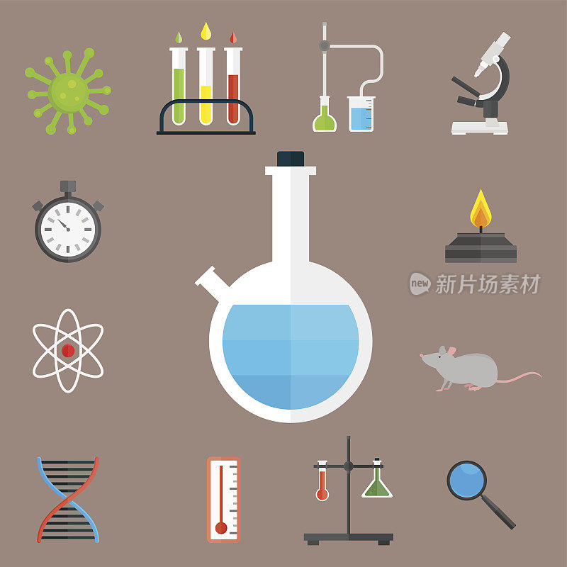 实验室符号测试医学实验室科学生物学设计分子显微镜概念和生物技术科学化学图标矢量插图