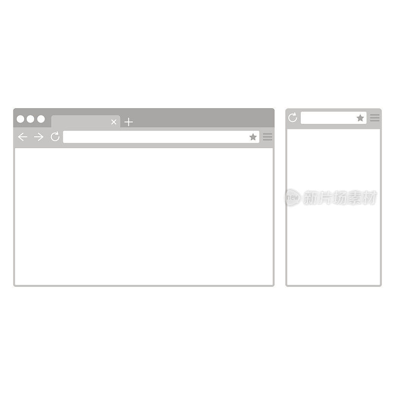 桌面和手机浏览器窗口。不同的设备，网页浏览器的平面设计风格