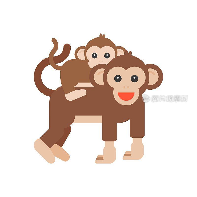 小猴和妈妈骑在一起，设计平顶