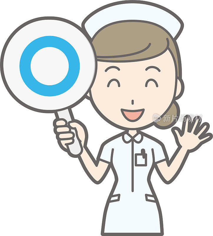 插图:一个穿白大褂的女护士有一个圆圈的标记