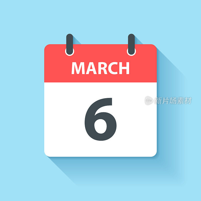 3月6日-日日历图标在平面设计风格