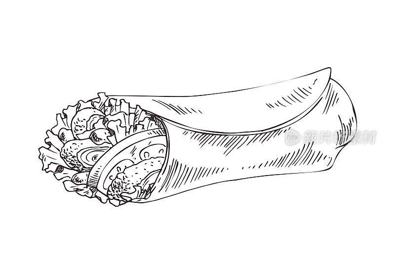 墨西哥玉米煎饼单色图标素描风格的促销