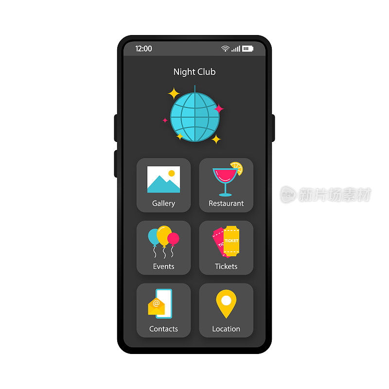 夜店app智能手机界面矢量模板