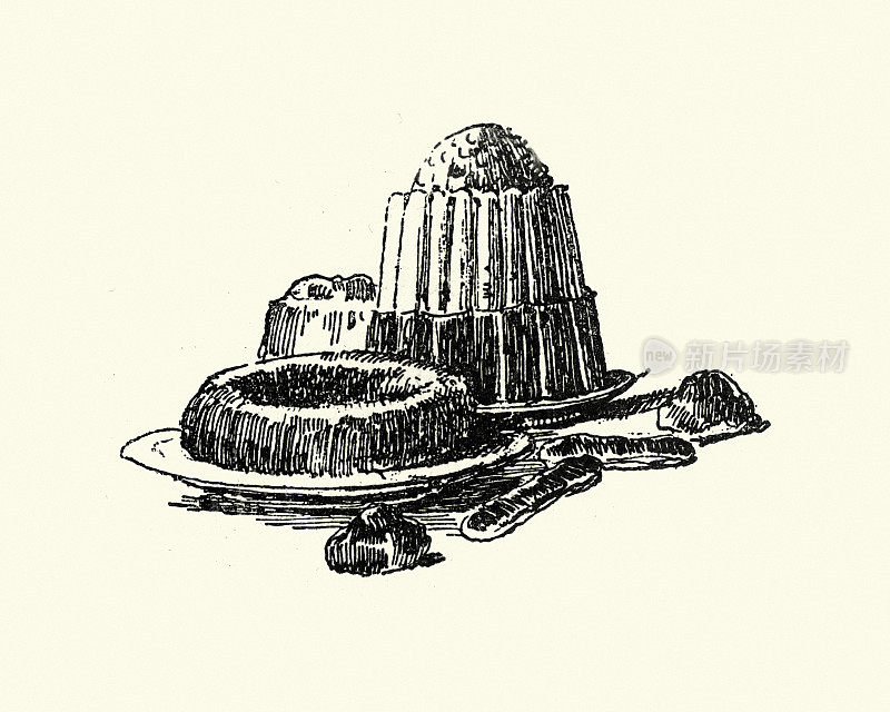 维多利亚时期甜点，蛋糕和布丁的素描