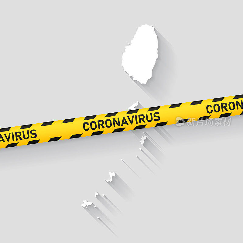 圣文森特和格林纳丁斯地图上有冠状病毒警告胶带。Covid-19爆发