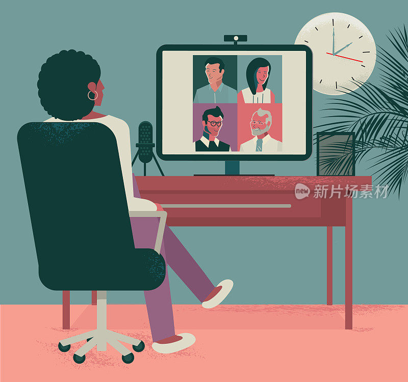 工作在家在线视频会议或会议概念