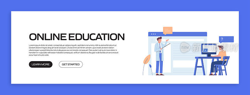 在线教育、电子学习、远程教育、网站横幅、广告和营销材料、在线广告、商业演示等概念矢量插图。