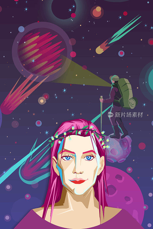 背景是女人和宇宙