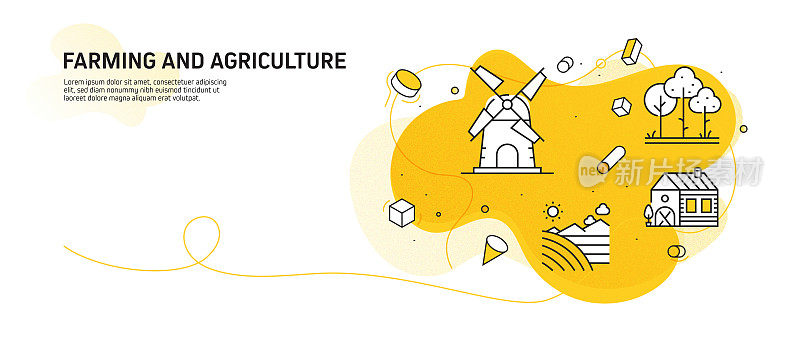农业和农业相关的现代线条风格矢量插图