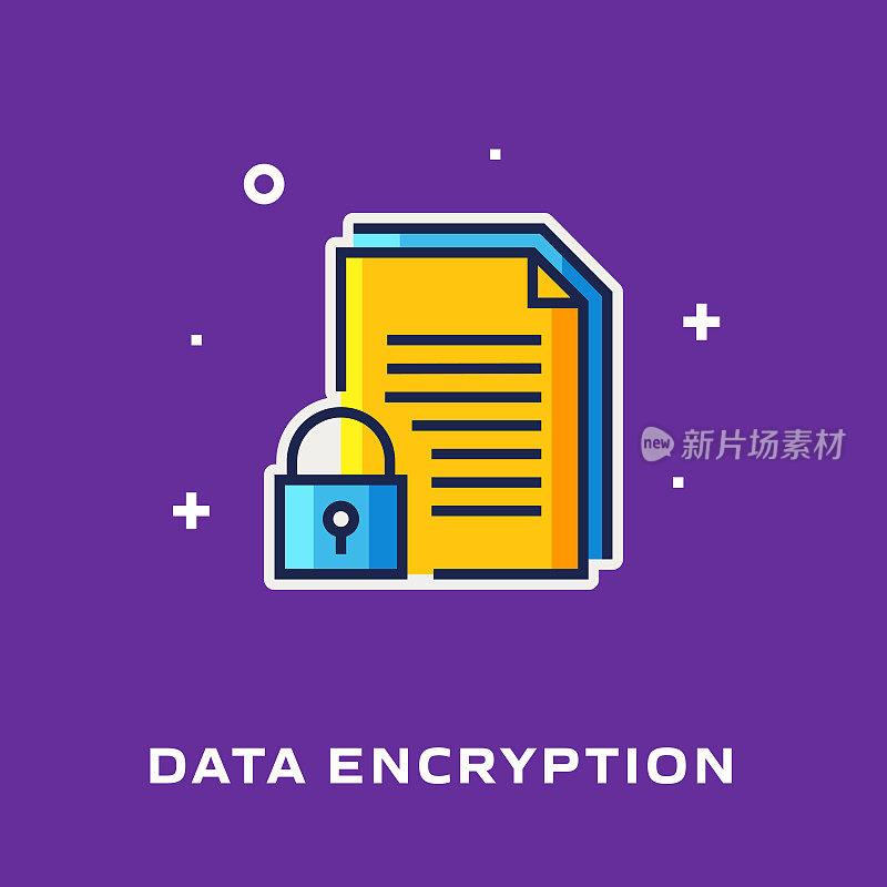 数据加密平面线图标，轮廓矢量符号插图。