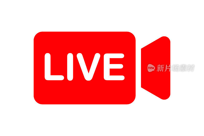 直播图标。流媒体、广播、在线视频和播客的红色标志和符号。向量模板