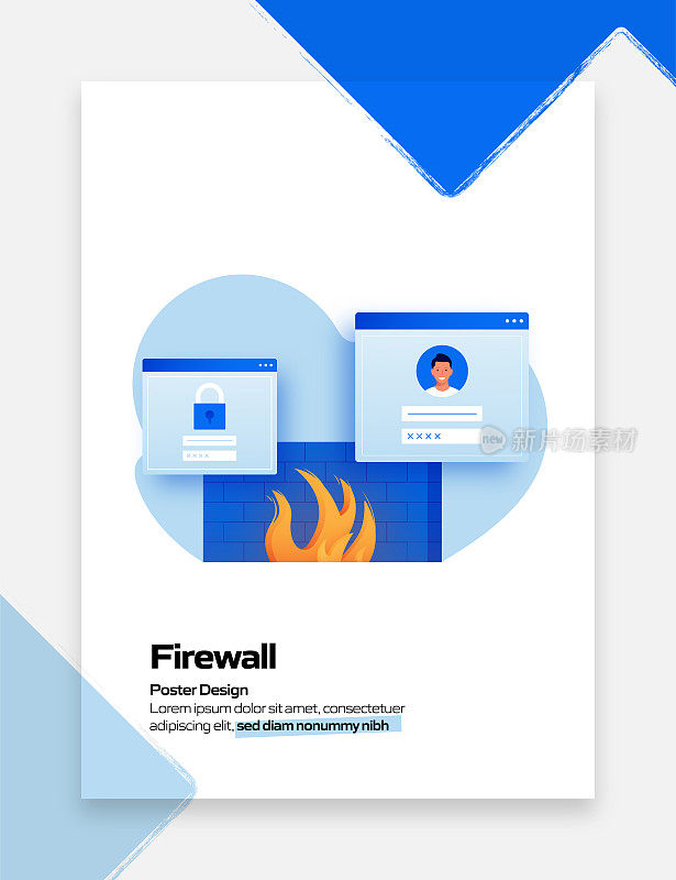 防火墙相关卡通风格平面设计矢量插图
