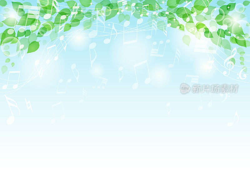 闪光树叶和音乐音符背景框