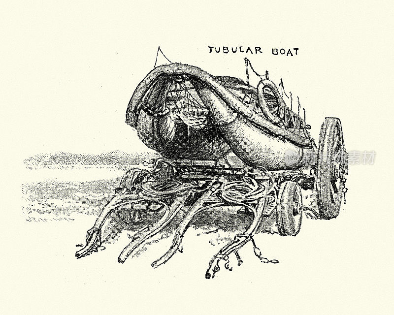 19世纪80年代维多利亚式管状救生艇的复古插图