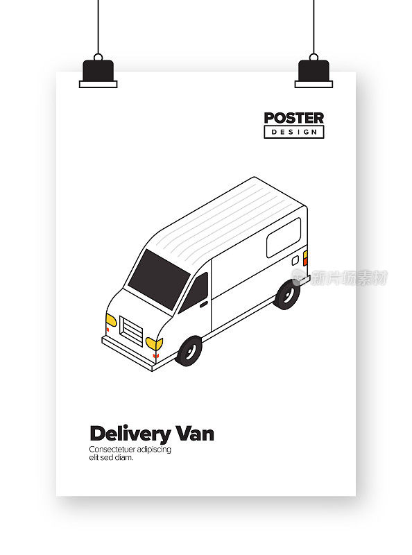 送货车概念等距网横幅，海报，封面和横幅的三维设计