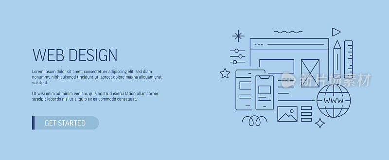 网页设计相关的网页横幅线风格。现代设计矢量插图的网页旗帜，网站标题等股票插图