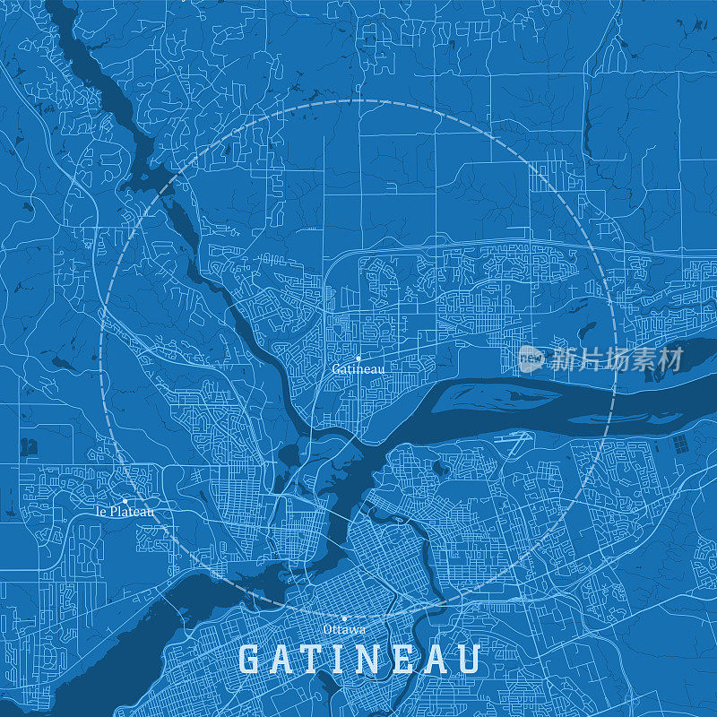 加蒂诺QC城市矢量路线图蓝色文本