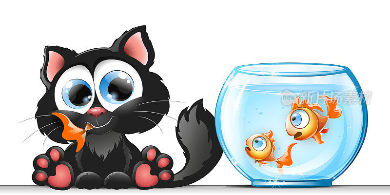 猫吃水族箱里的一条鱼