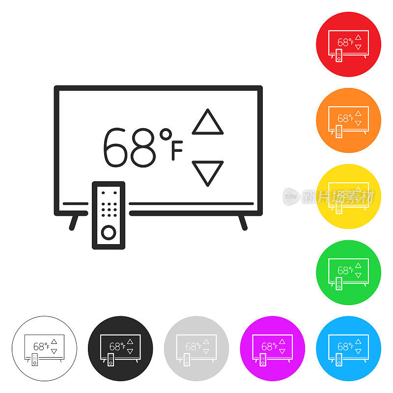 带加热控制的电视。彩色按钮上的图标