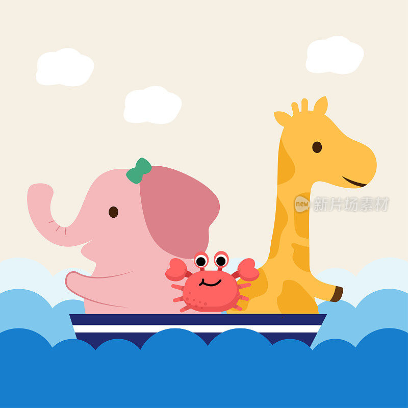 一只长颈鹿和一头大象在海上游船上度过了长周末