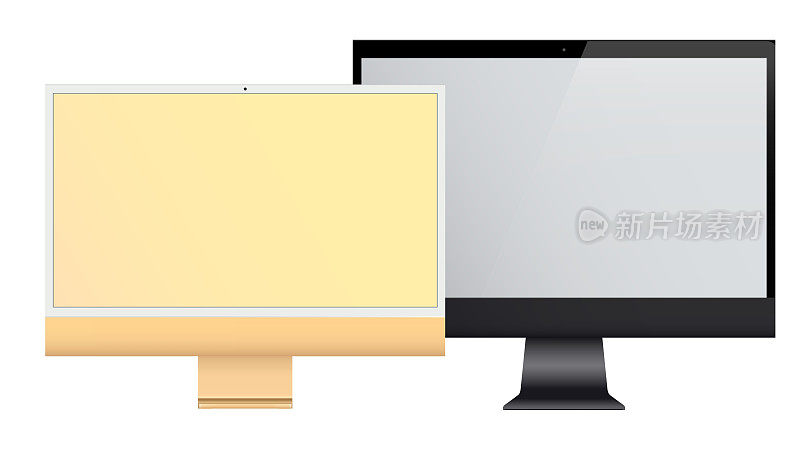 现实的电脑显示器。电脑显示器孤立。屏幕向量模型。透视图显示与黑色空屏幕。在孤立背景上的向量。