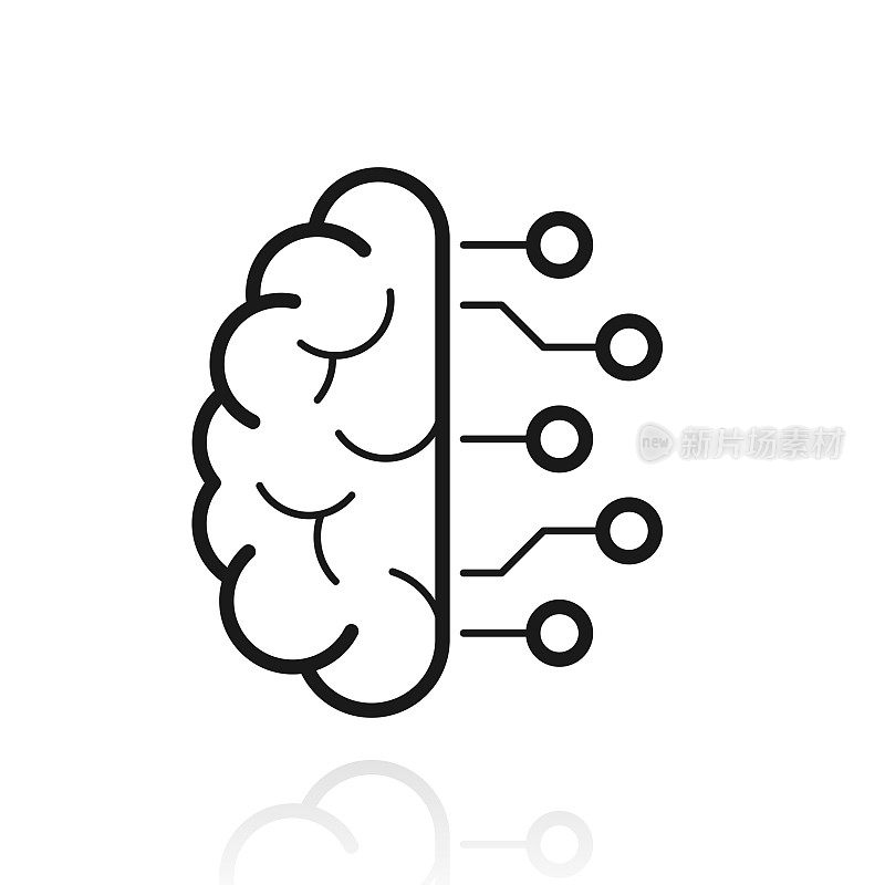 大脑和电路板。白色背景上反射的图标