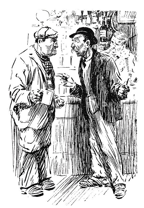 两个男人站在吧台边讨论喝酒
