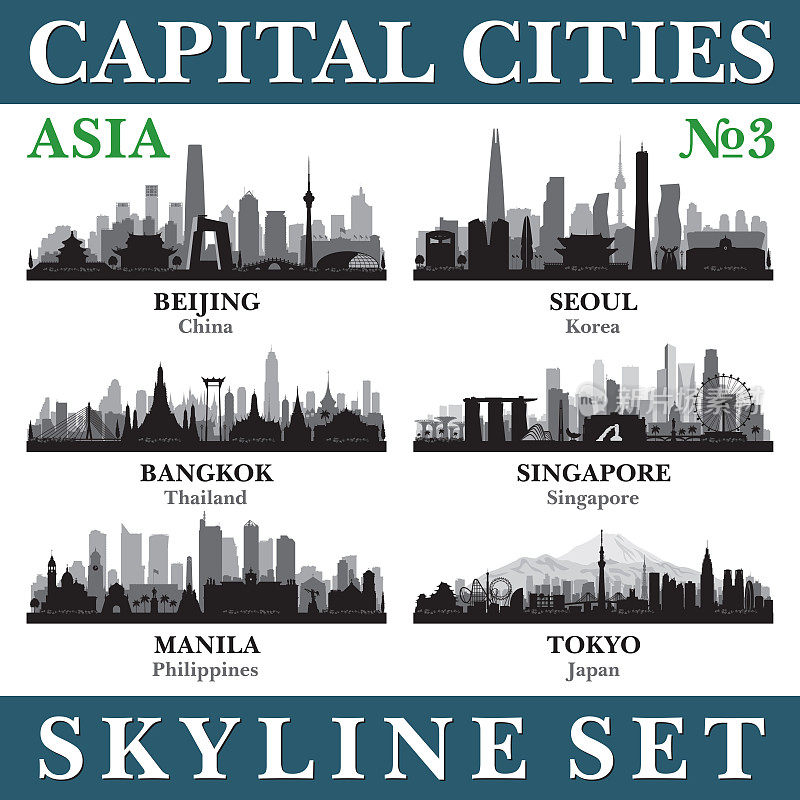 首都城市的天际线。亚洲。第3部分