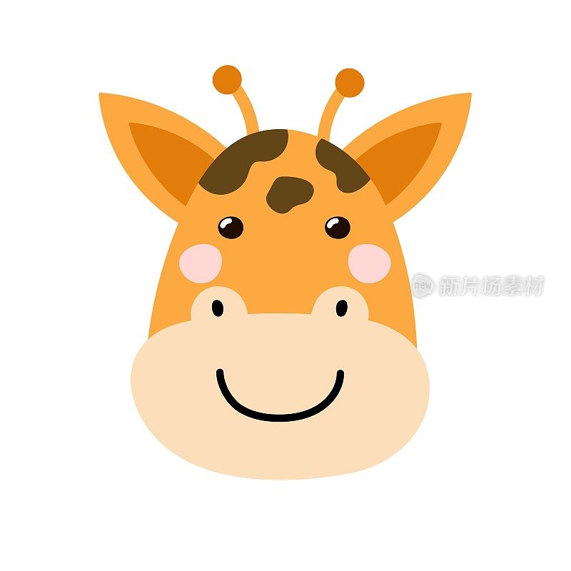 可爱的长颈鹿脸卡通风格。Safari字符头部的婴儿和儿童设计