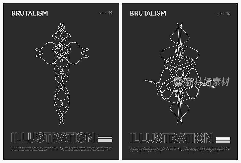 抽象的黑白野兽主义线条造型海报矢量背景集合