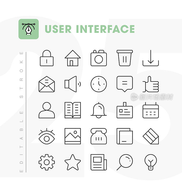 用户界面线图标设置。可编辑的中风。像素完美。