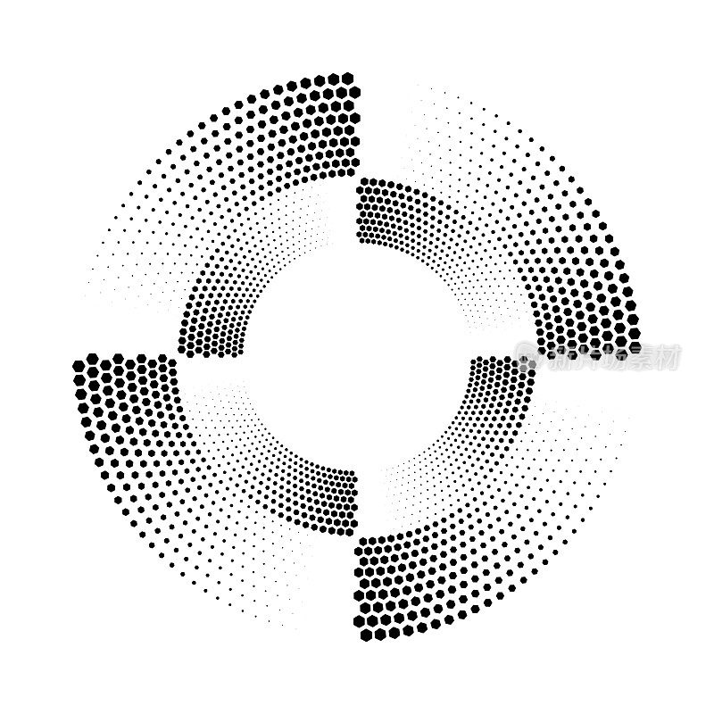 四分之一圆部分由六边形双色圆点组成