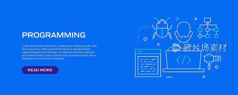 编程相关的线条风格横幅设计网页，标题，宣传册，年度报告和书籍封面