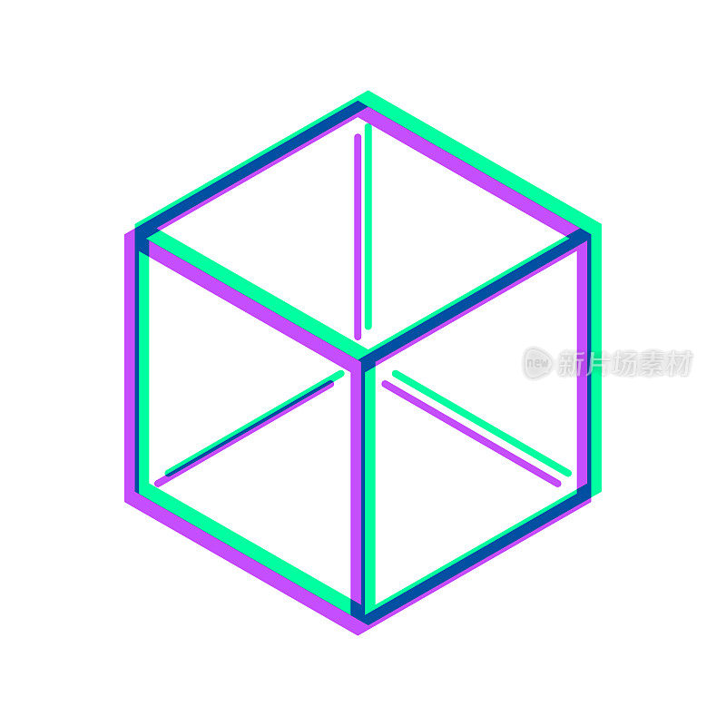 等距立方体。图标与两种颜色叠加在白色背景上