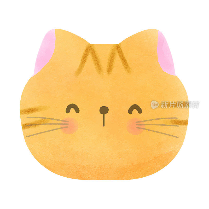 可爱的红色虎斑猫头水彩风格矢量插图在白色背景