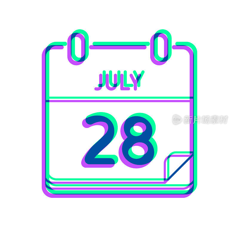 7月28日。图标与两种颜色叠加在白色背景上